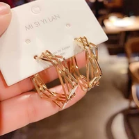 fashion korean metal elegant hoop earring woman 2020 new vintage gold color geometric statement earrings jewelry female gift
