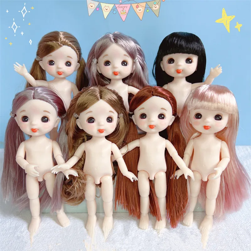 

16cm Dolls 8 Points Naked Baby Girl Toy 13 Joints BJD 3D Real Eyes Ob11 Change Makeup Expression Rich Girl Doll Children's Toys
