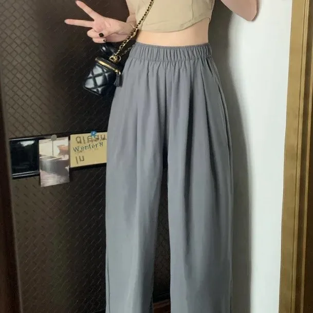 Женские весенние повседневные брюки свободного кроя цвета хаки с прямыми