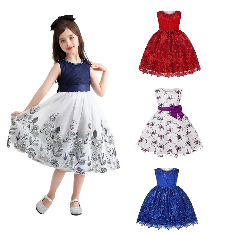 

2022 Fashion Party Dress 2-10T Baby Frocks Party Wear Infant Princess Deguisement With Bow Children Party Frock Girls Dresses