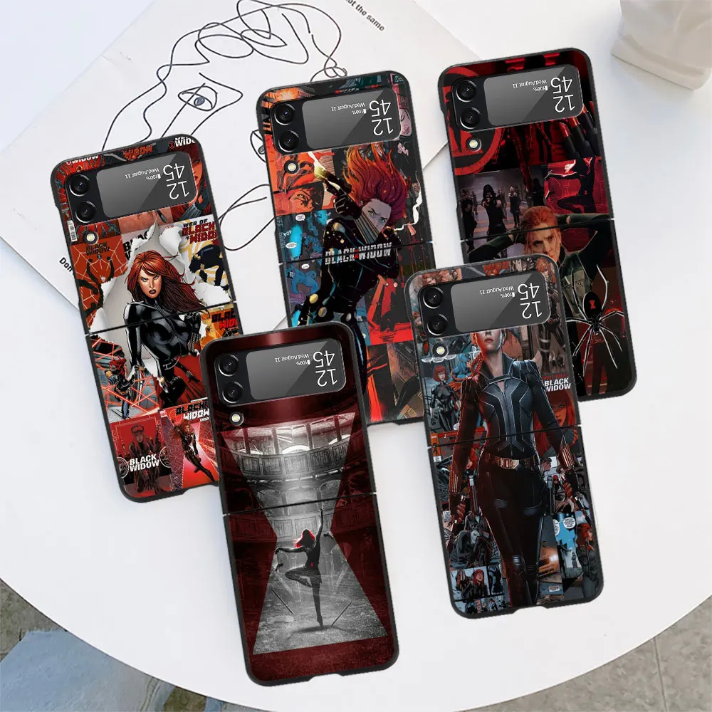 

Черный чехол Marvel «черная вдова» для Samsung Galaxy Z Flip4 Flip3, флип-чехол для Z 3 4, черные жесткие чехлы из поликарбоната Zflip3 ZFlip4, чехол для сотового телефона