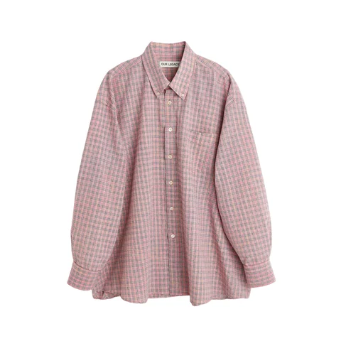 Весенний воротник-рубашка 2024, розовый пузырьковый шифон, ленивый ветер, в клетку, повседневный свободный Универсальный воротник с длинным рукавом, воротник унисекс