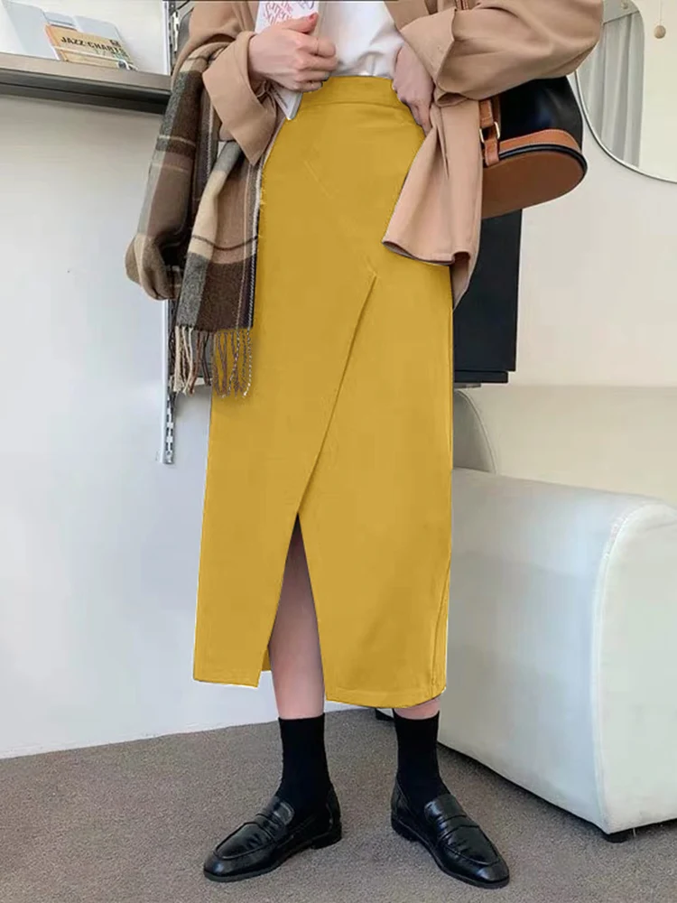 

VONDA 2022 Stylish Female Y2K Casual Long Solid Office Split Faldas Saia Solid Jupe Women High Waist Jupe Party Skirt Oversized