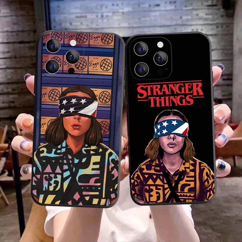 

Catoon Stranger Things Phone Cover For iPhone 11 12 13 14 Pro Max X XR XS Max 14Plus 13Mini Black Silicon Soft Bumper Back Cover