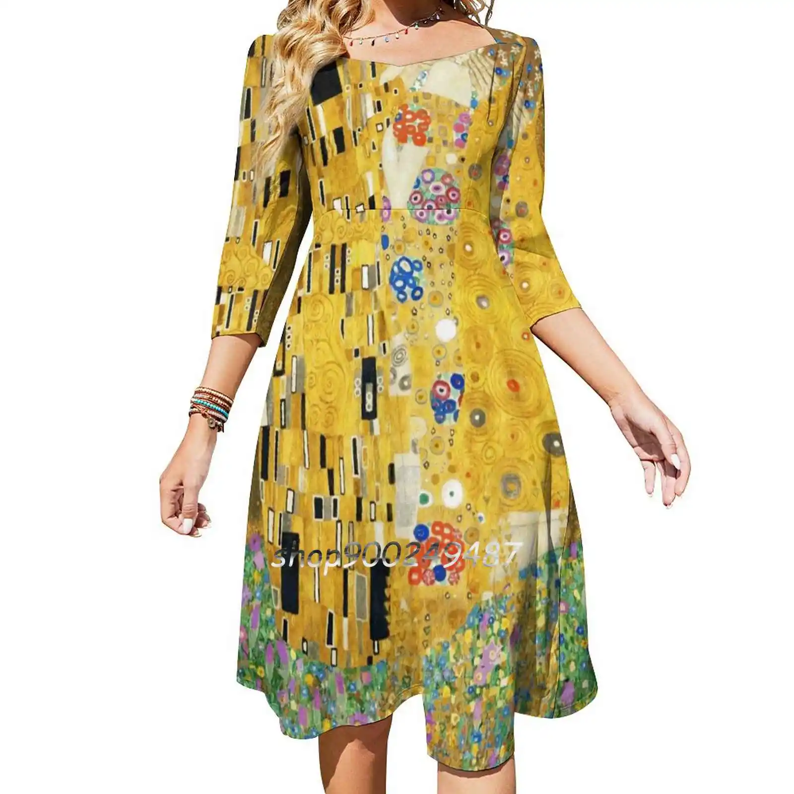 Платье-клеш Gustav Klimt The Kiss Несколько стилей Платье с принтом короткими и длинными