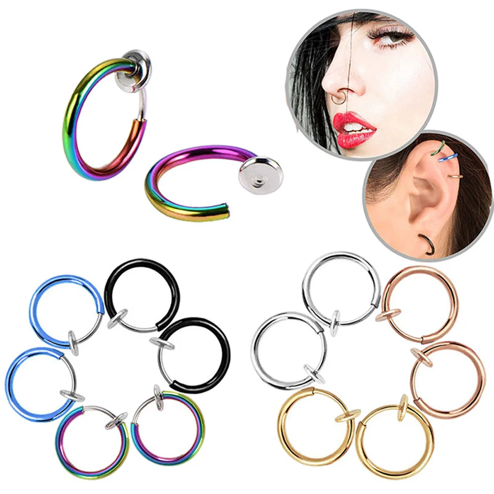 

Fake Piercing Nose Clip Cuff Circular Septum Nose Ring Surgical Steel Nipple Hoops Nose Septum Eyebrow Ear Piercing Body Jewelry