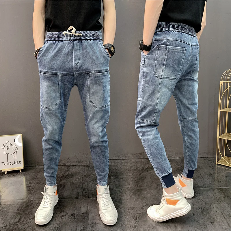 

New Spring Autumn Stylish Elastic Waist Korean Fashion Streetwear Luxury Men's Pants Work Wear Slim Leggings Denim Jeans Men