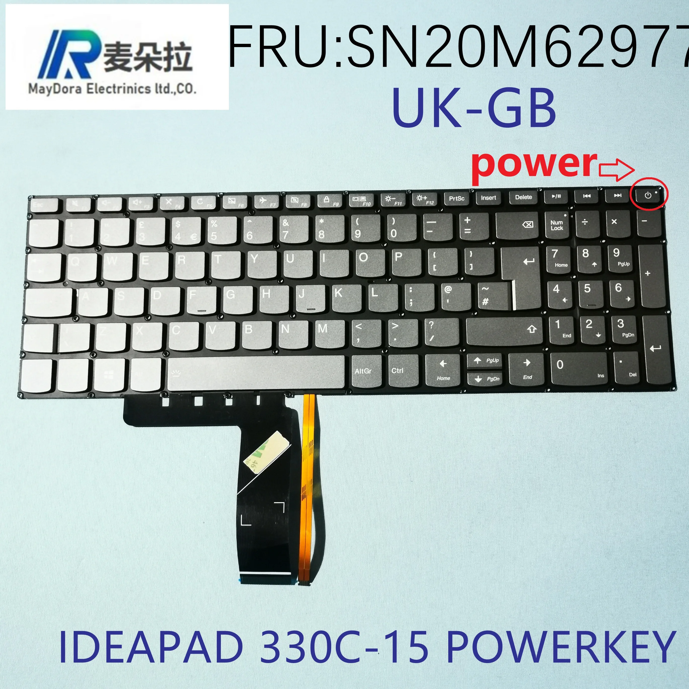 

UK GB Keyboard for Lenovo Ideapad 330C-15 ISK ASK 130C-15 V145-15AST V155–15API series laptop with POWER KEY