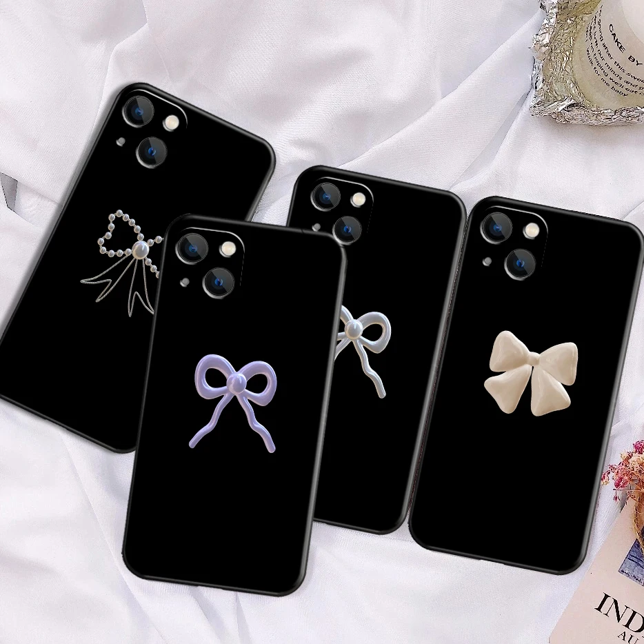 

Small Fresh Bow For Apple iPhone 13 12 11 Pro 12 13 Mini X XR XS Max SE 5 6 6s 7 8 Plus Phone Case Funda Carcasa Black