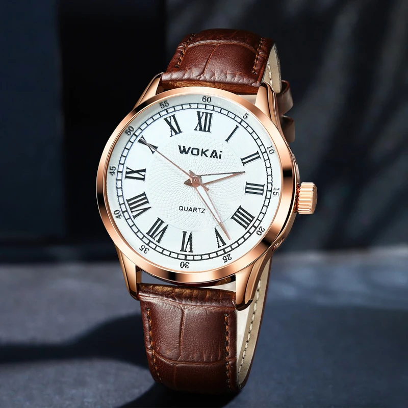 Мужские водонепроницаемые кварцевые часы с ремешком на кожаном ремешке - купить