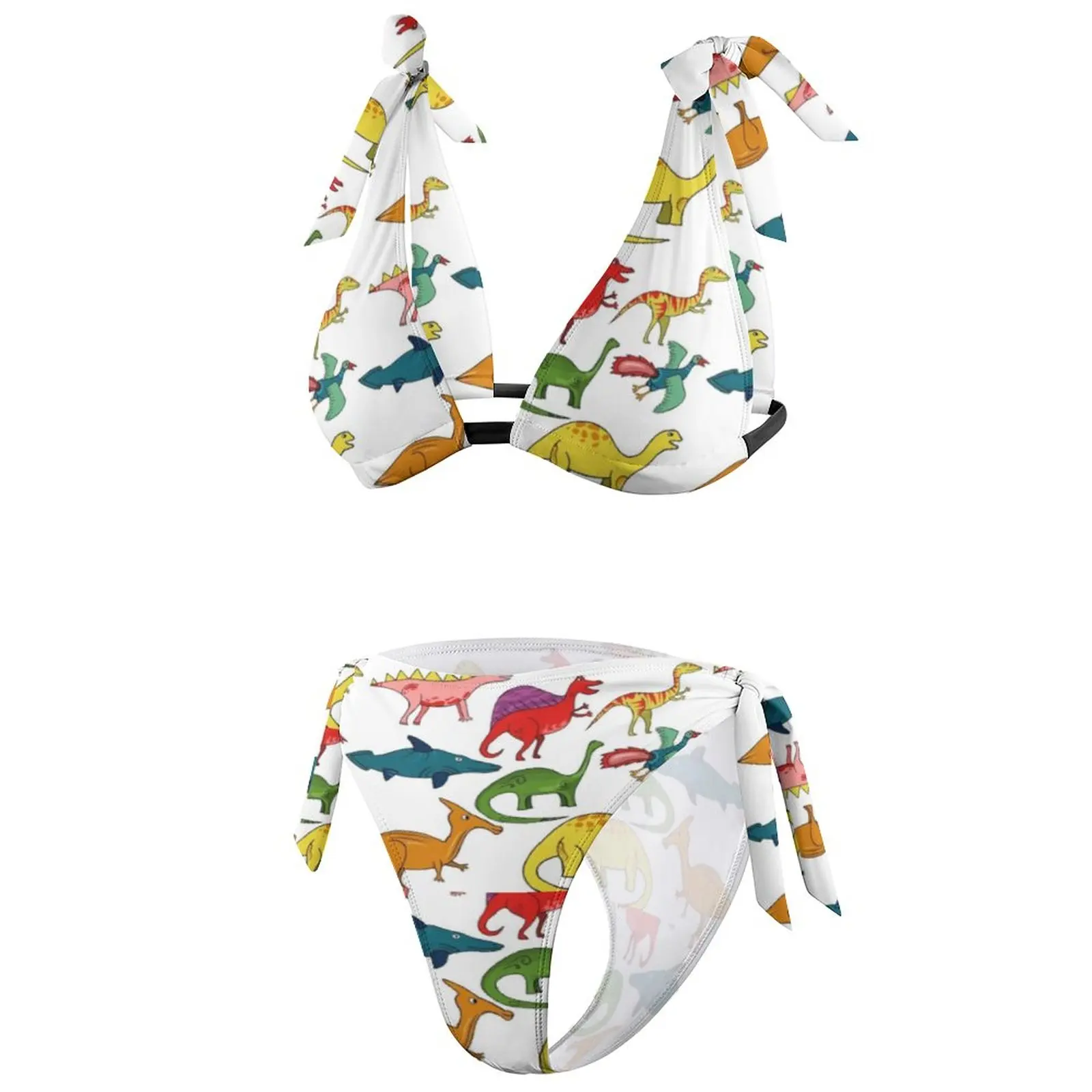 Купальник-бикини с рисунком динозавров мультяшный разноцветный бондаж