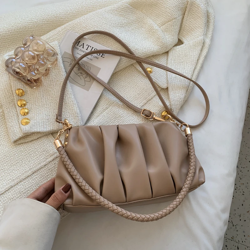 

Small Soft PU Leather Underarm Woman Handbags Fshion Pleated Women Shoulder Bags Luxury Brands Designer Crossbody Bags For Women