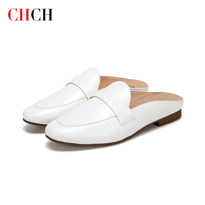 

CHCH Sandals Women 2023 Cowhide Outside Slippers Designer Shoes Woman Flats Mules Sandale Femme Luxe Silver Buckle Muller Shoes