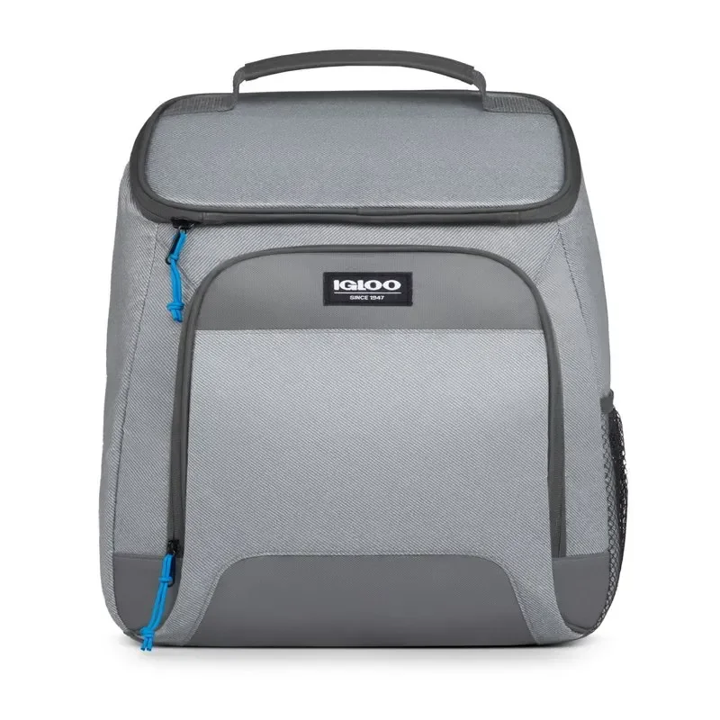 

Premium Fresh Gray Twill Soft-Sided Can Cooler with Ibiza Blue Trim - Keep Drinks Cold and Delicious All Day Long.