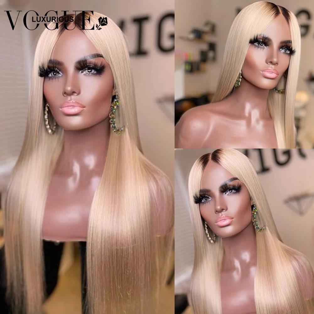 

Dark Roots 613 Blonde Human Hair Wig Bone Straight 13x4 Front Lace Wigs HD Transparent Lace Frontal Wig For Women Human Hair