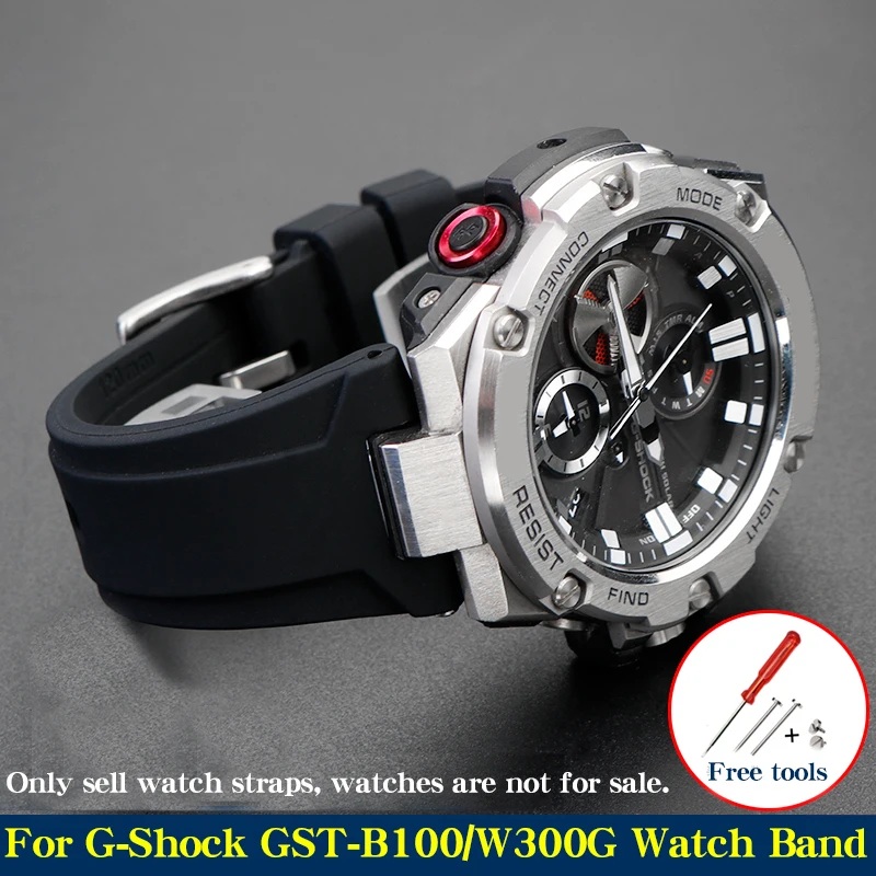 

Men's Waterproof Silicone Watch Chain For Casio G-shock GST-B100/W300/S100/S110/S130 Rubber Watch Band Concave Interface Strap