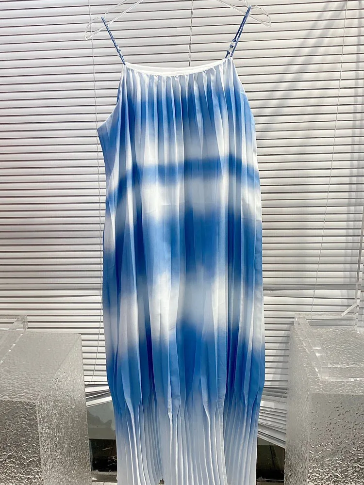 

Новинка, летнее синее длинное платье на бретельках для женщин, платье градиентного цвета, женское красивое платье для отпуска