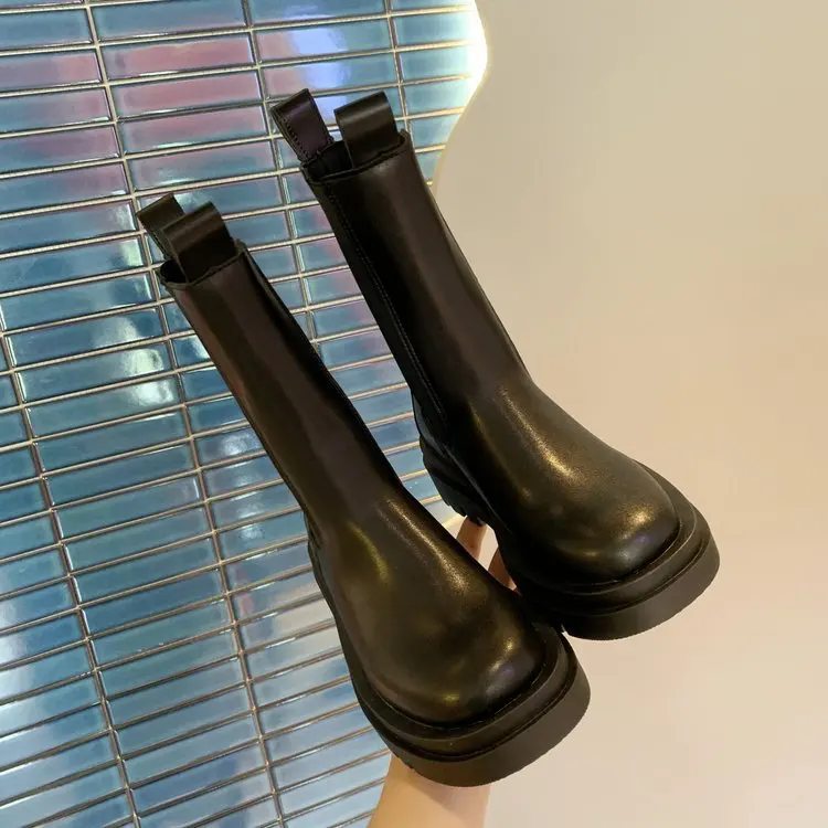 2022 Winter New Brown Women's Boots Thick-soled High-tube Wool Womens Shoes Platform Chelsea Boots High-heeled Short Boots Women