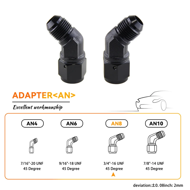 

AN8 переходник с внутренней резьбы на наружную резьбу 8AN 3/4 дюйма-16 UNF алюминиевый 45-градусный Поворотный адаптер для шланга 2 шт.