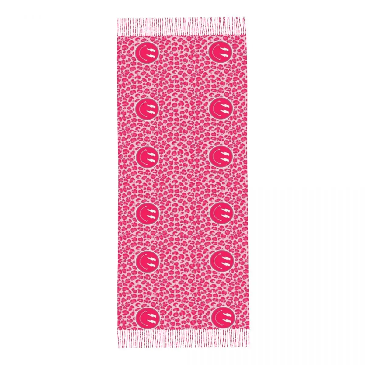 Шарф женский зимний розовый из пашмины с леопардовым принтом и улыбкой