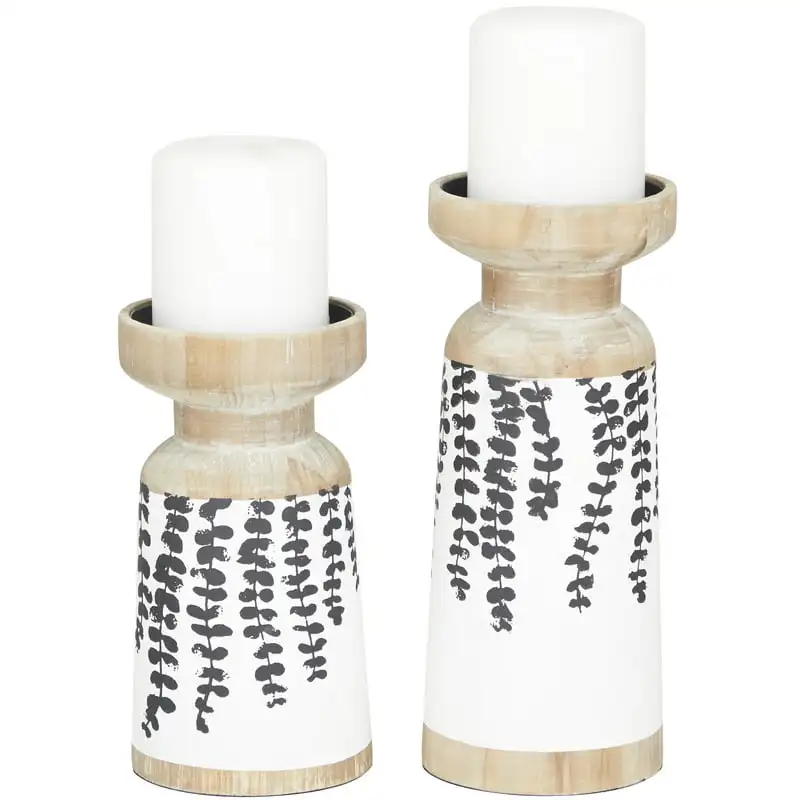 

Elegant Brown Wood Drooping Vine Leaf Pillar Candle Holder Set, 2 Pieces