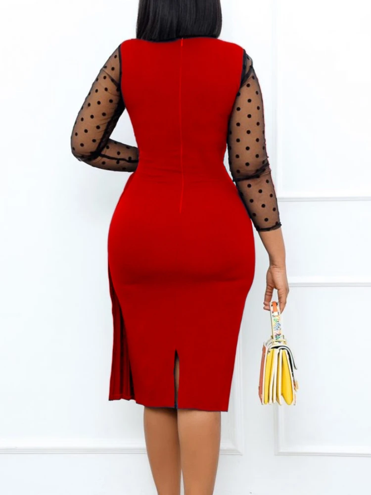 Women's fashion mesh panels slim fit hip split large size dress plus size feminino party dresses
