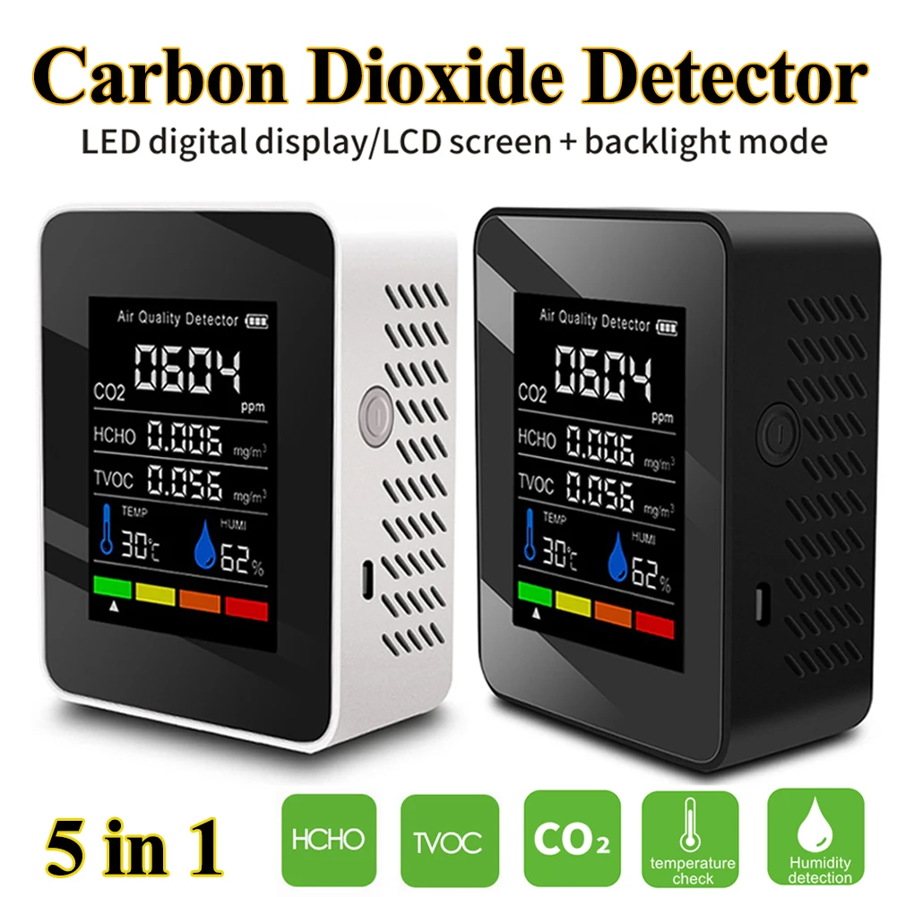 5 в 1 детектор CO2 датчик измеритель качества воздуха анализатор TVOC