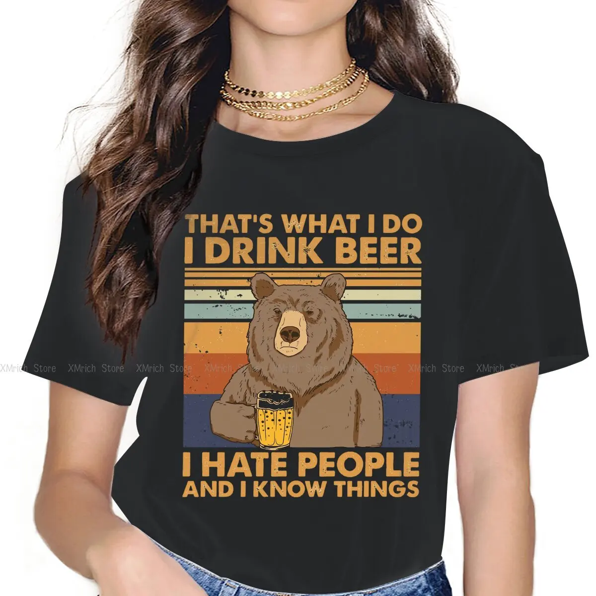 

Humor That's What I Do I Drink Beer T-Shirts Women Round Collar 100% Cotton T Shirt Beer Lover Father's Day Gift
