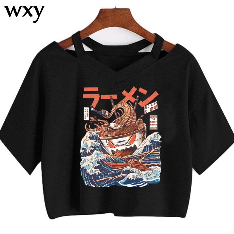 

Футболка женская с V-образным вырезом, короткий топ в японском стиле, с коротким рукавом, в стиле Харадзюку, винтажная Свободная рубашка