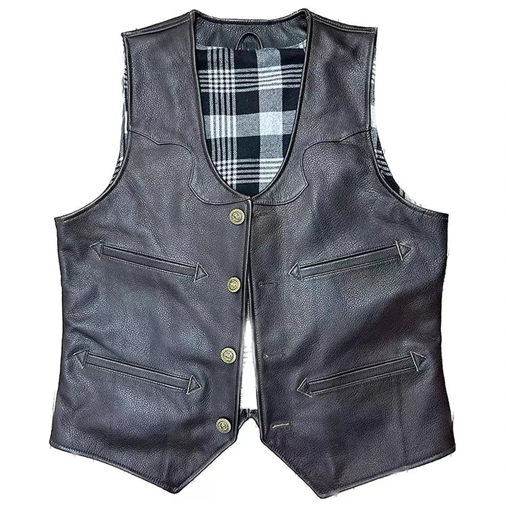 

American Cowboy Genuine Leather Mans Dress Waistcoat Blazer Vest Summer Real Cowhide Goatskin Men's Top Tank Weskit Vests Coat