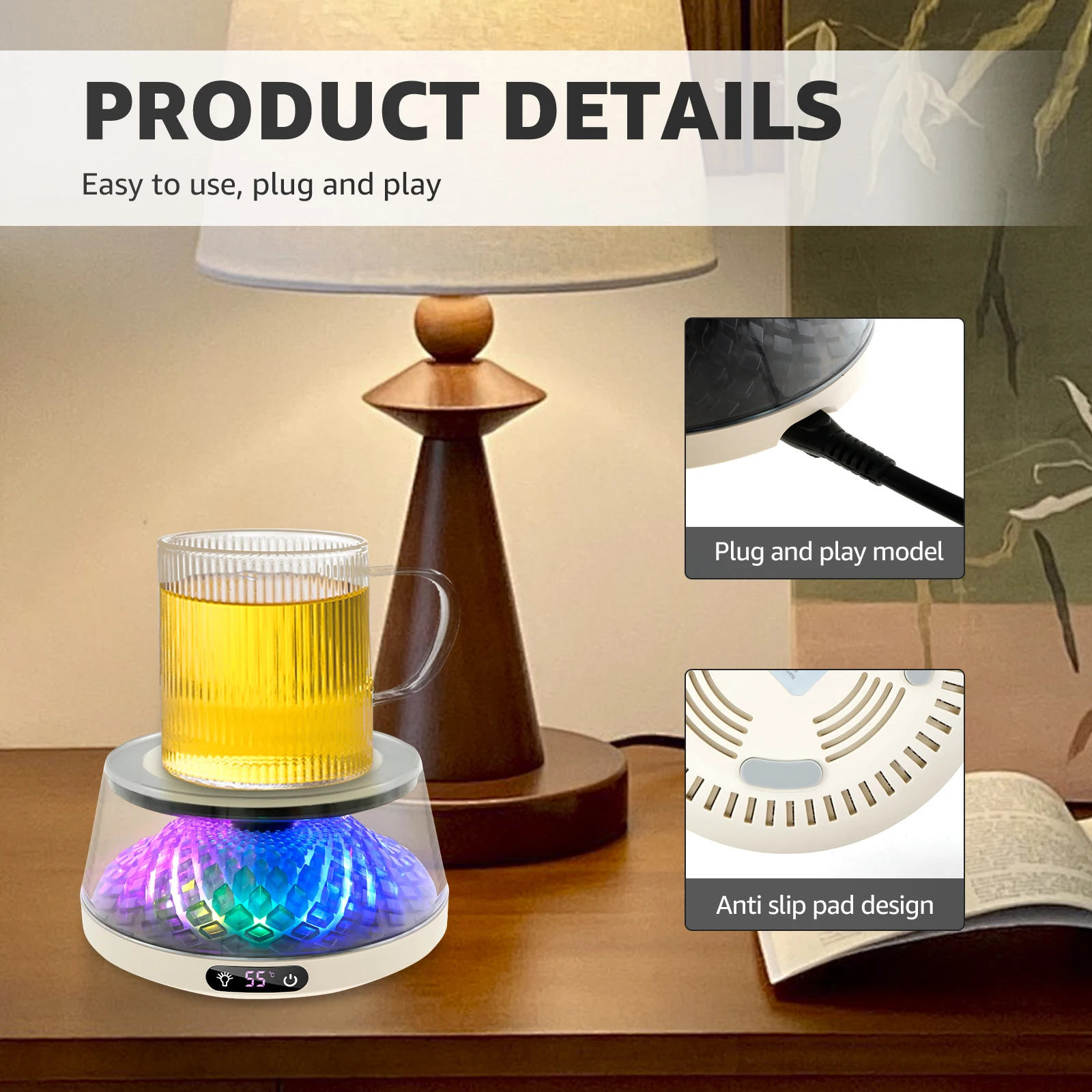 Электрическая грелка для кружек с 7 эффектами освещения 4 настройками