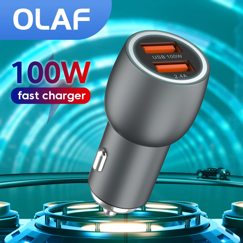 

100w 2 Ports USB Car Chargers 6A Fully Compatible Fast Charging For iPhone 14 13 12 Sumsang S22 S21 Huawei Xiaomi Phone Adapters