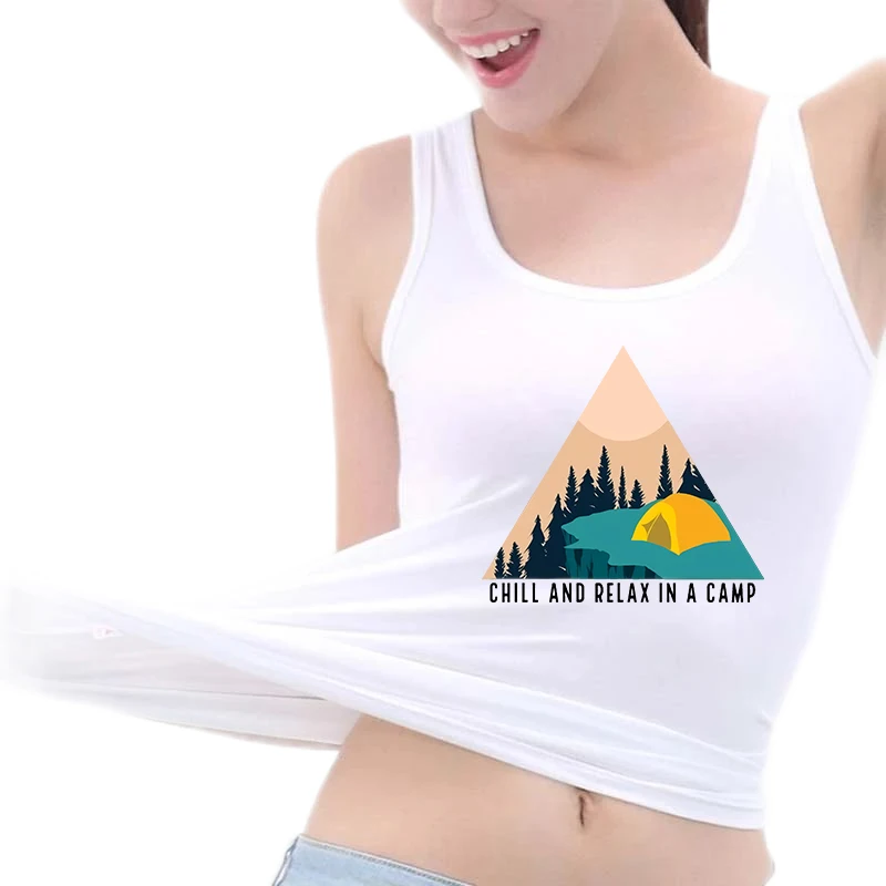 

Chill And Relax In A Camp Pattern Design Breathable Slim Fit Tank Top Women's Holiday Leisure Sports Sleeveless Tops Gym Tee