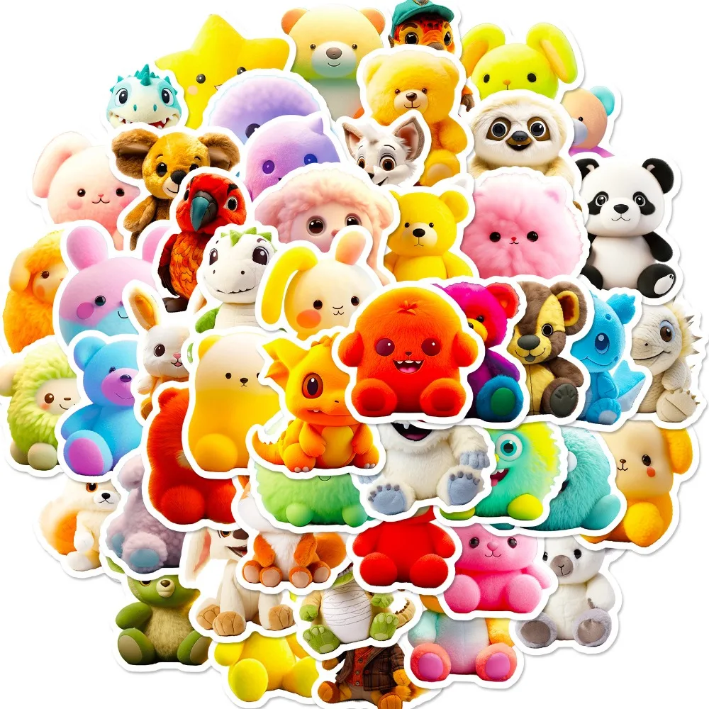 

10/50pcs Plush Toy Cartoon Bear Doll DIY Sticker Girl Heart Decal Scrapbook Skateboard Guitar Kids Toy Sticker Wholesale