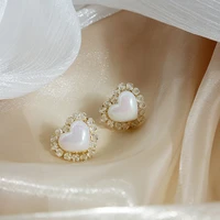 new korean fashion luxury heart earrings inlaid crystal pearl stud earrings jewelry for women girl jewelry gifts