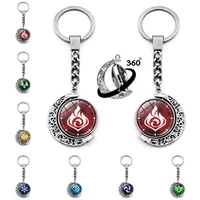 360 degree rotating glass charms moon pendant cabochon jewelry anime genshin impact keychain car keychain metal key ring