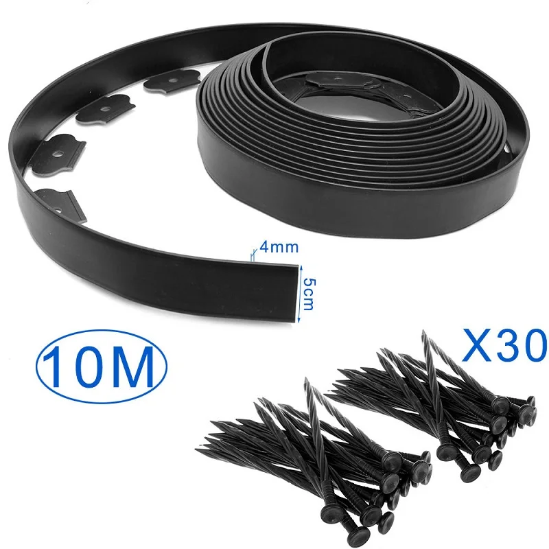 

10M Fixed Garden barrier Lawn Grass Plastic Edging Border landscape with 30 Anchoring Solid Pegs Easy Install Insert Lawn Border