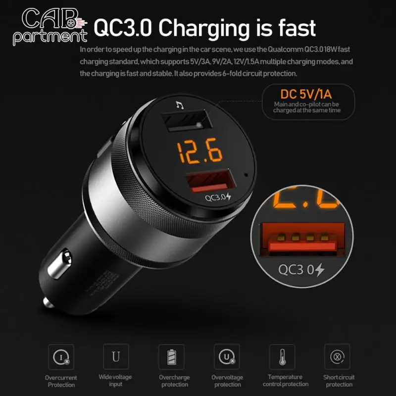 

U Disk Qc3.0 Car Charger Mini Hands-free Fm Receiver Universal Car Accessories Fm Transmitter Portable Car Mp3 C57