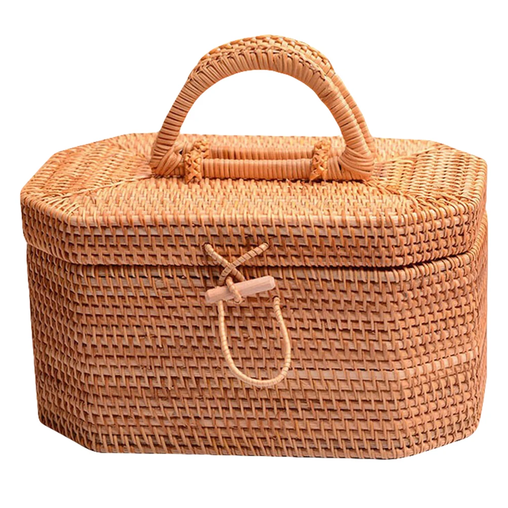 

Multifunctional rattan basket fruit arrangement basket portable storage basket home outdoor outing snack portable storage box