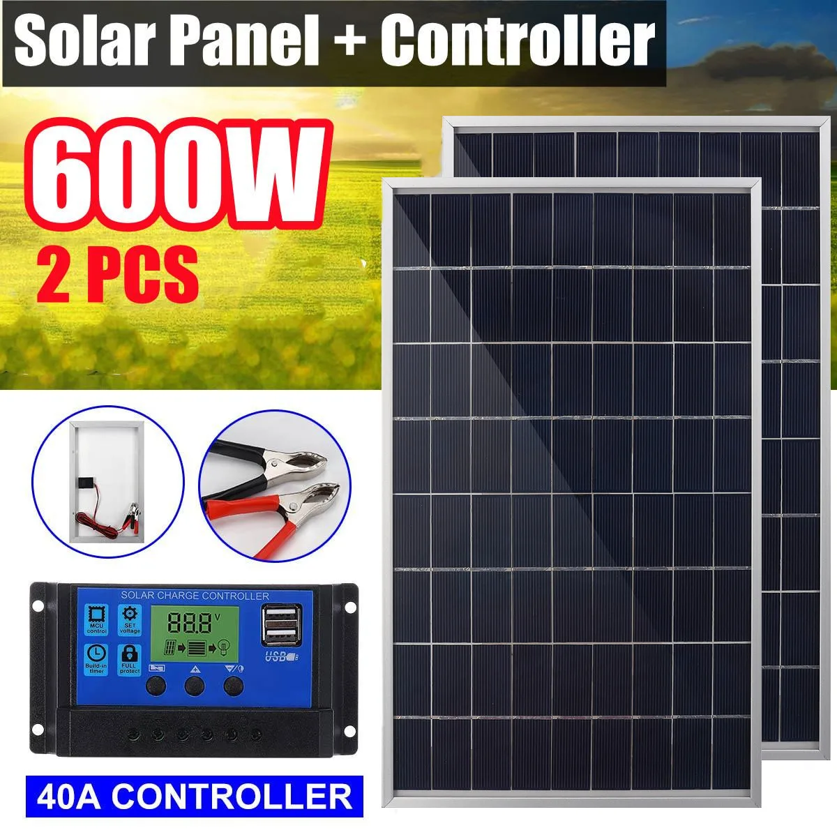 Фото Солнечная панель 600 Вт солнечные батареи 40 А модуль солнечного контроллера для