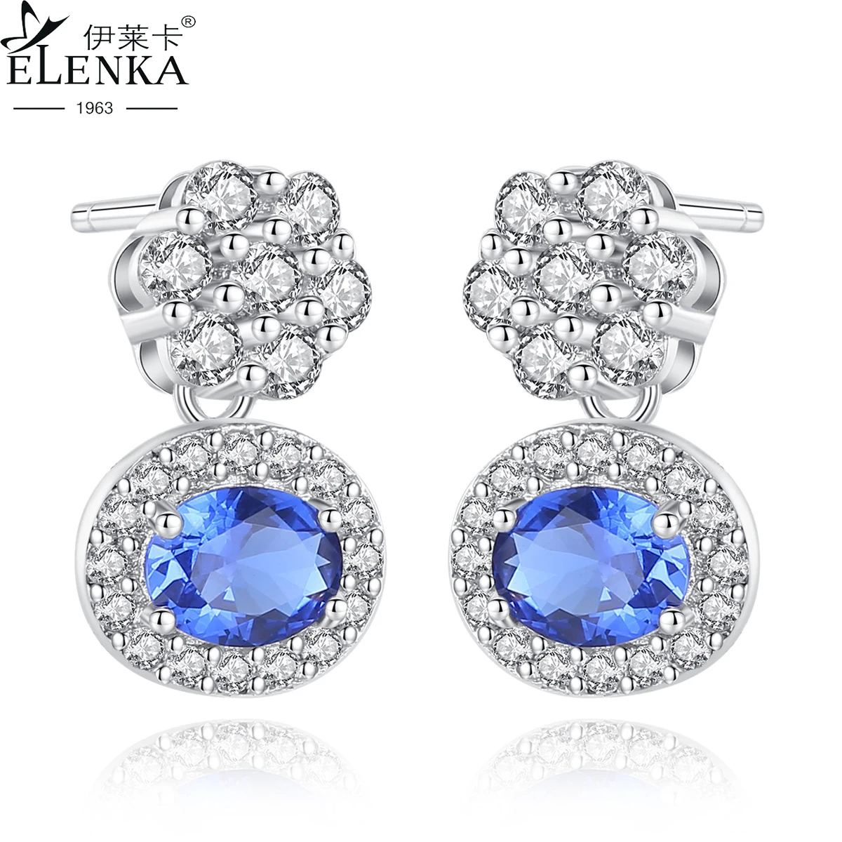 

Женские серьги-гвоздики из серебра 925 пробы, с овальным голубым камнем