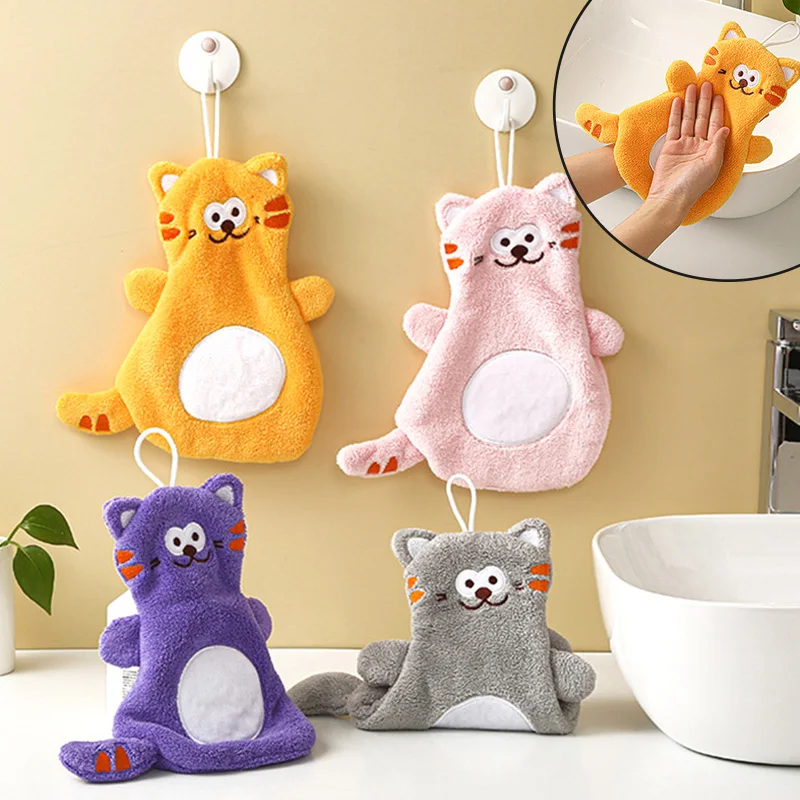 

Superfine Fiber Cartoon Cat Children Hand Towel Hangable Cute Hand Towel Kitchen Bathroom Hand Towel Home Cleaning Face for Baby