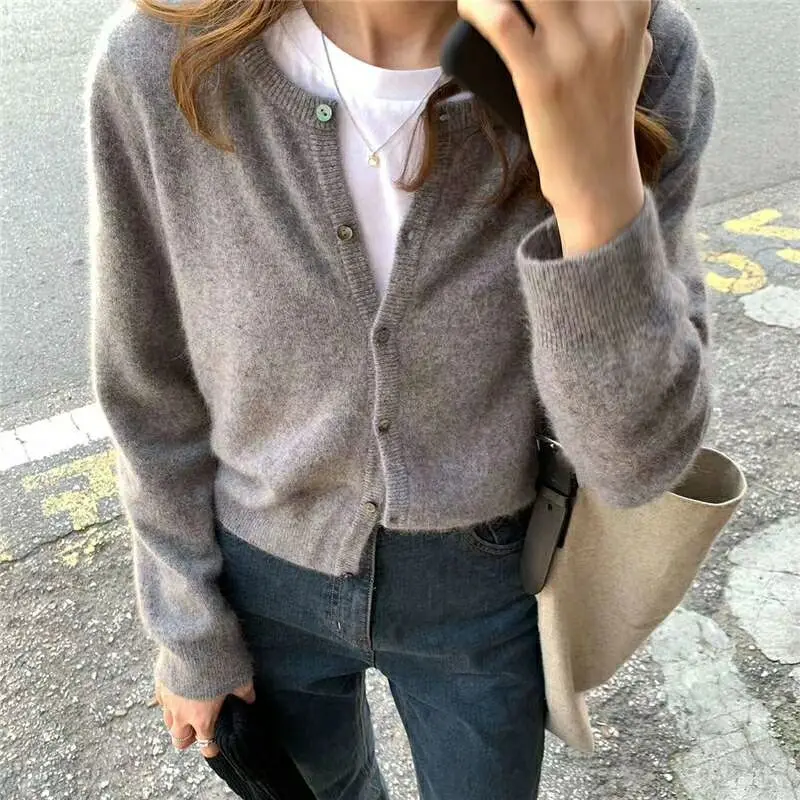 

Women Single Breasted Long Sleeve ElegantCashmere Sweater Cardigan Vintage Jumper Solid Wool Knitted Autumn Winter Outwear