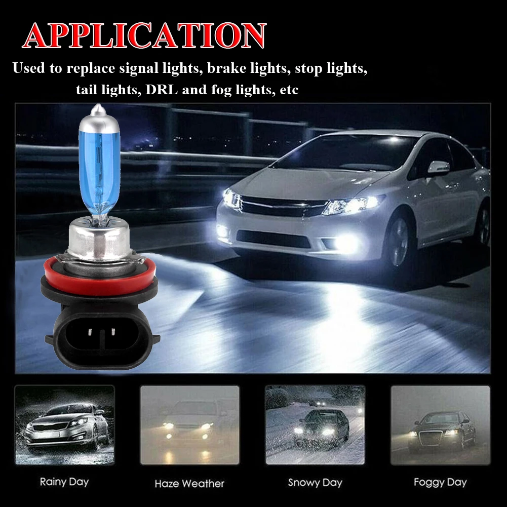 

2x H11 12V 55W Xenon White 5000k Halogen Blue Car Headlight Lamp Globes Bulb HID