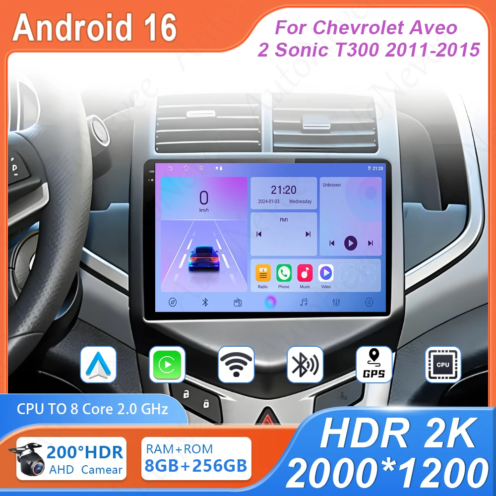 Фото Android-магнитола для Chevrolet Aveo 2 Sonic T300 2011-2015, автомобильная DVD-система, мультимедийный проигрыватель, GPS-навигация, 4G Wi-Fi №1