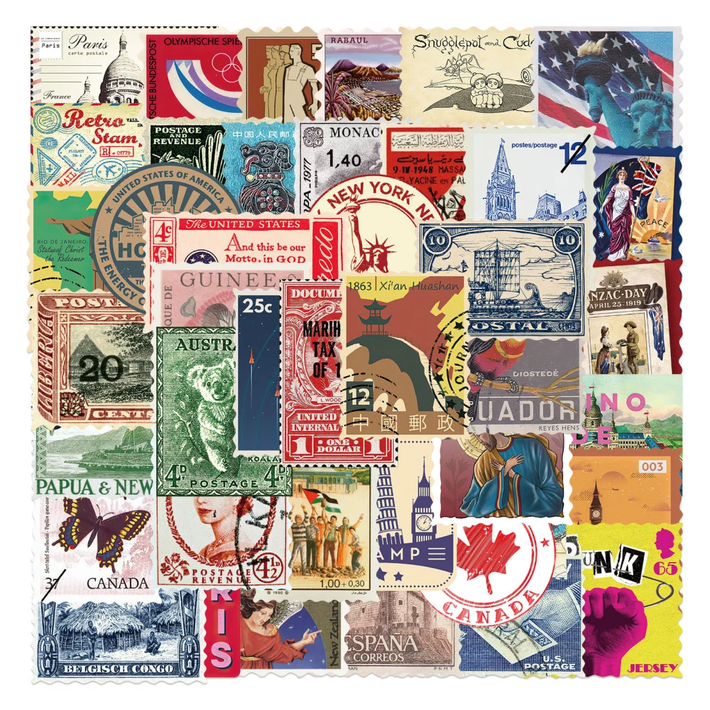 

10/30/50Pcs Vintage Retro Travel Stamp Stickers Laptop Guitar Stationery Scrapbook Phone Waterproof Sticker Decals Kids Toy
