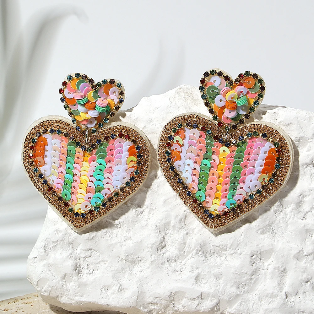 Lifefontier богемные радужные цветные серьги-подвески в форме сердца с блестками для