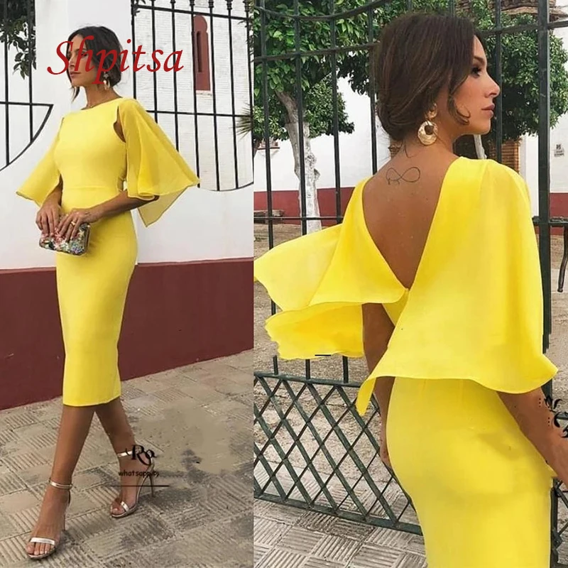 

Sexy Little Yellow Short Cocktail Dresses Party Homecoming Graduation Women Prom Plus Size Mini Semi Formal Dresses