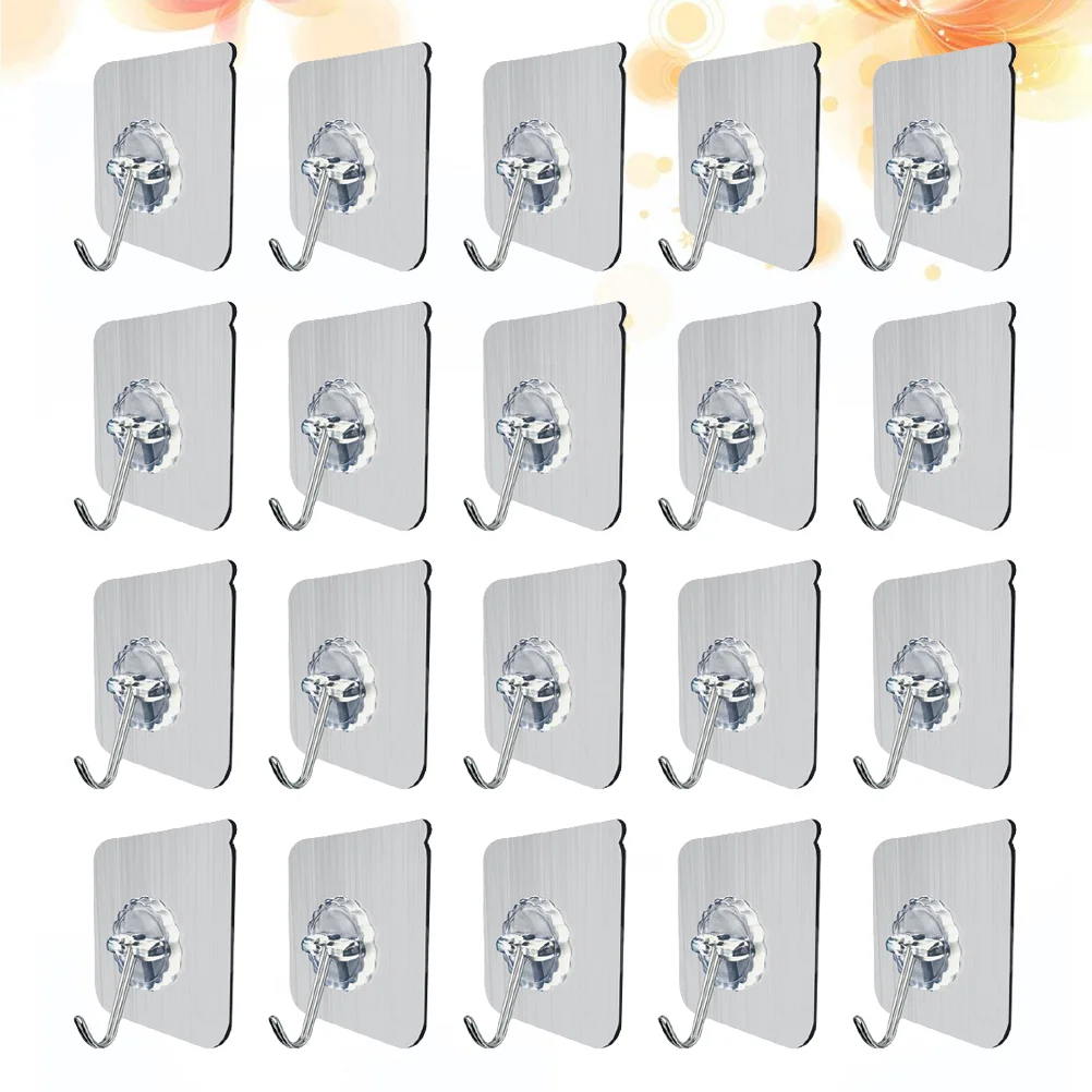 

20pcs Adhesive Hooks Convenient Wall Hooks Sticky Hangers Key Bag Hook for Kitchen Bathroom