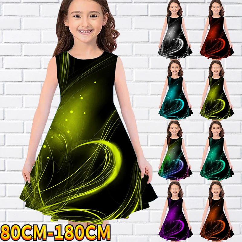 

Kids Little Girls Sleeveless Dress Girls Dress 3D Kids Love Print Daily Casual Cute Sweet Over Knee Sleeveless Dress 80-180CM